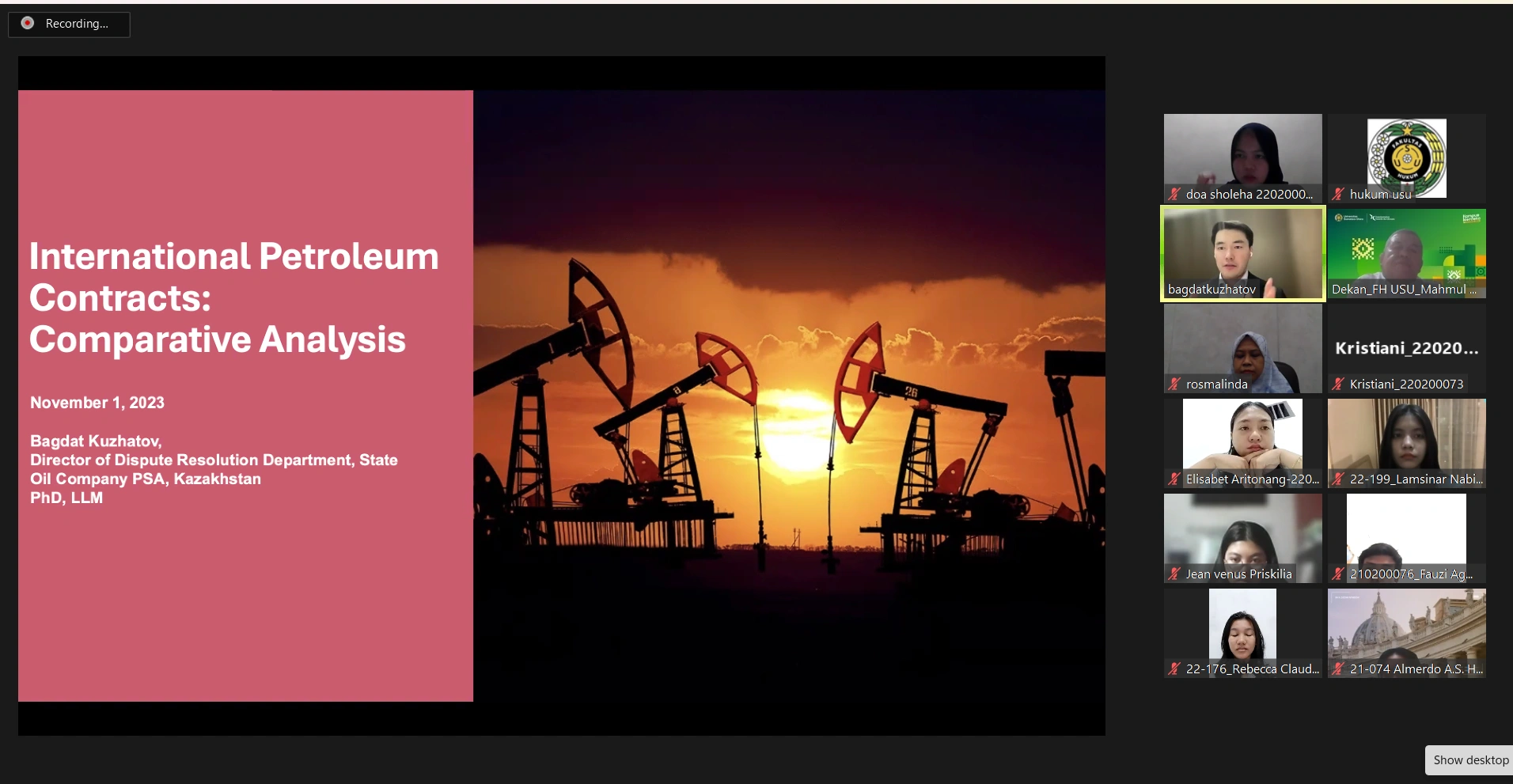 International Guest Lecture, Bagdat Kuzhatov, LLM, PhD: “International Petroleum Contracts: Comparative Analysis”